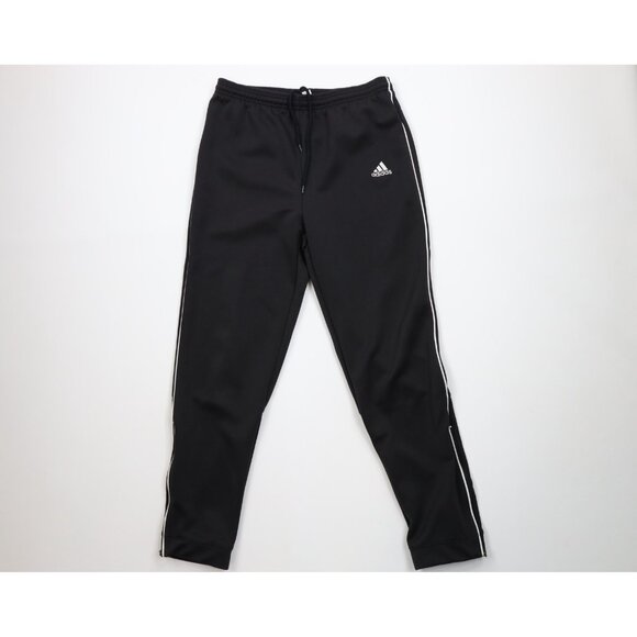 Vintage 90s Adidas Mens Small Spell Out Striped Cuffed Sweatpants Joggers Black - Picture 1 of 11